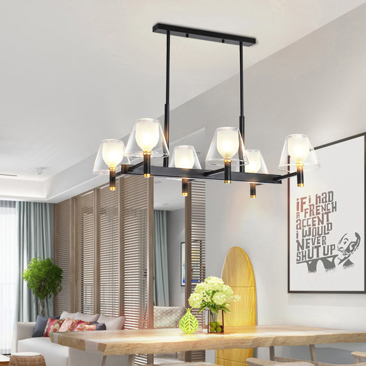 Traditioneller Vintage-Eisenrahmen-Glasbecher-Schirm 6-Licht-Kronleuchter für Wohnzimmer 