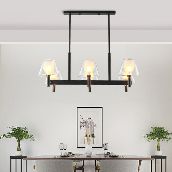 Traditioneller Vintage-Eisenrahmen-Glasbecher-Schirm 6-Licht-Kronleuchter für Wohnzimmer 