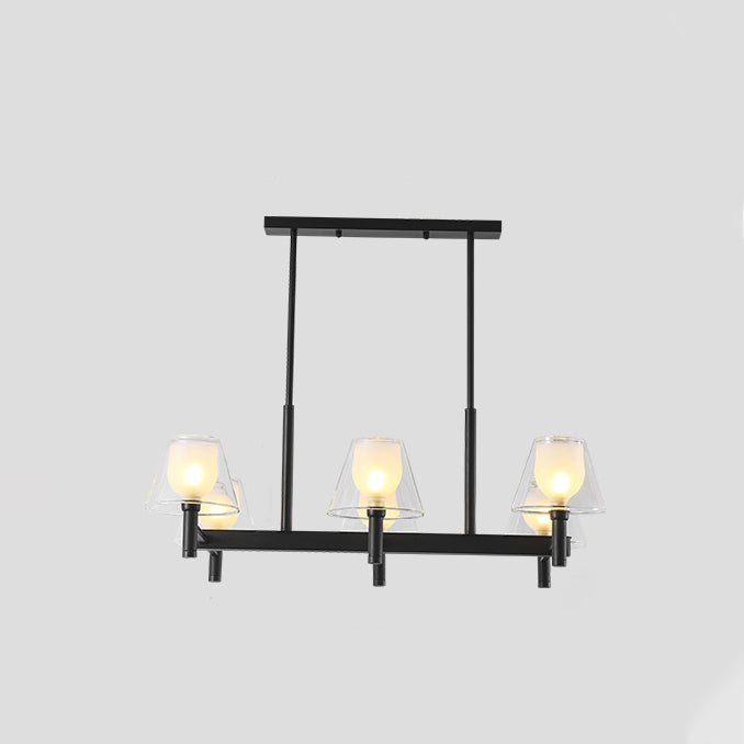 Traditional Vintage Iron Frame Glass Cup Shade 6-Light Chandelier For Living Room