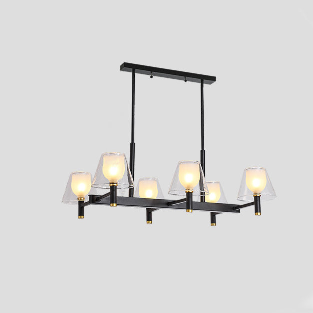 Traditional Vintage Iron Frame Glass Cup Shade 6-Light Chandelier For Living Room