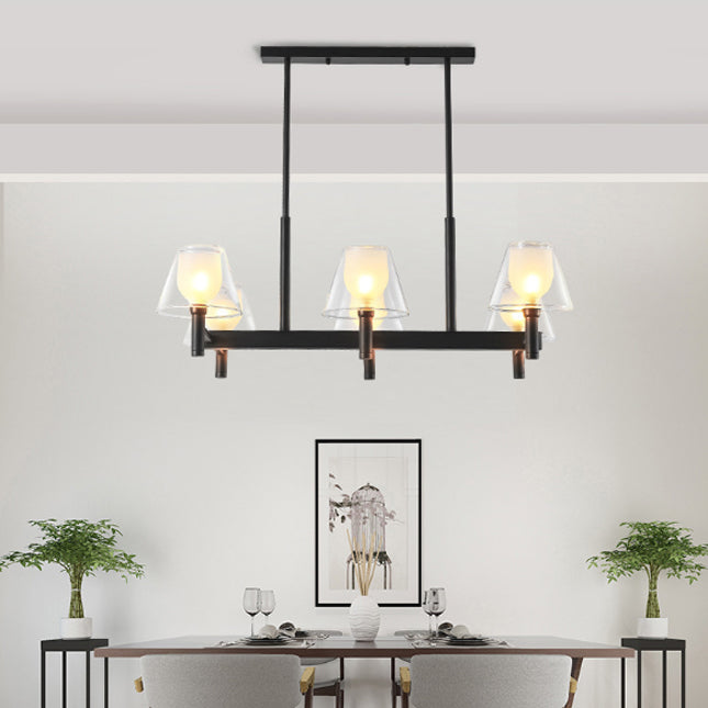 Traditional Vintage Iron Frame Glass Cup Shade 6-Light Chandelier For Living Room