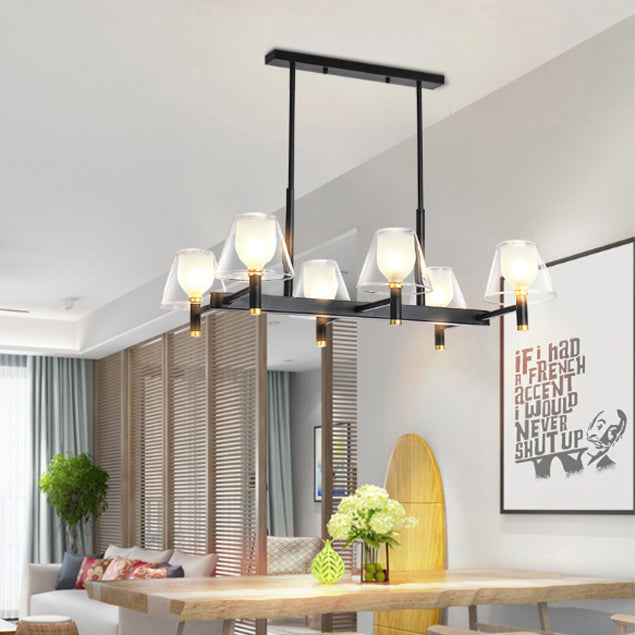 Traditional Vintage Iron Frame Glass Cup Shade 6-Light Chandelier For Living Room