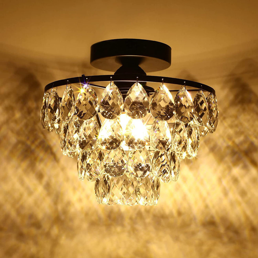 Matériel de luxe contemporain Cristal 1-lumière Plafonnier semi-encastré pour salon 