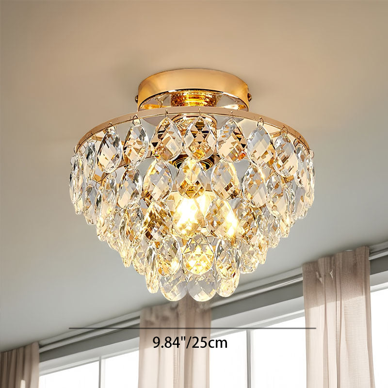 Contemporary Luxury Hardware Crystal 1-Light Semi-Flush Mount Ceiling Light For Living Room