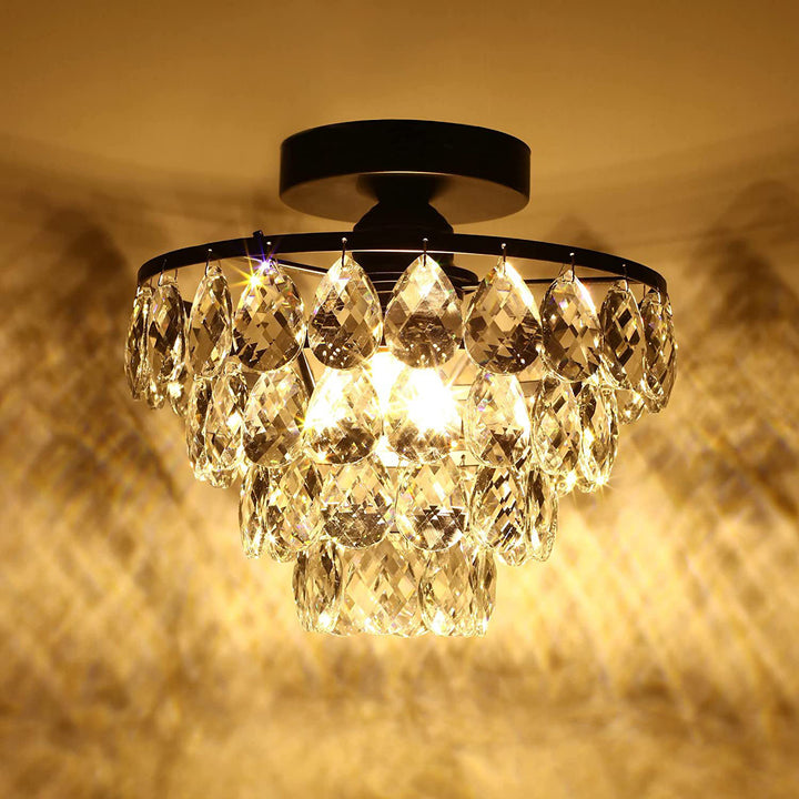 Matériel de luxe contemporain Cristal 1-lumière Plafonnier semi-encastré pour salon 
