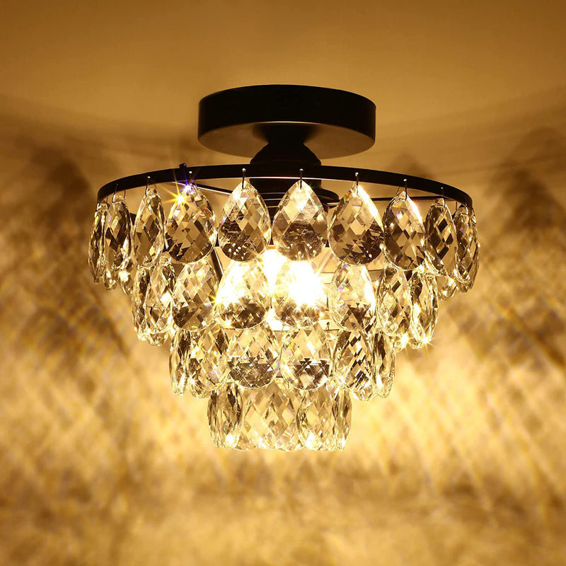 Contemporary Luxury Hardware Crystal 1-Light Semi-Flush Mount Ceiling Light For Living Room
