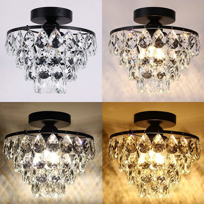 Contemporary Luxury Hardware Crystal 1-Light Semi-Flush Mount Ceiling Light For Living Room