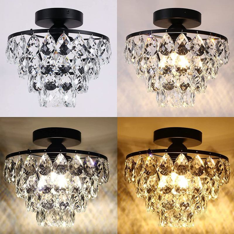 Contemporary Luxury Hardware Crystal 1-Light Semi-Flush Mount Ceiling Light For Living Room