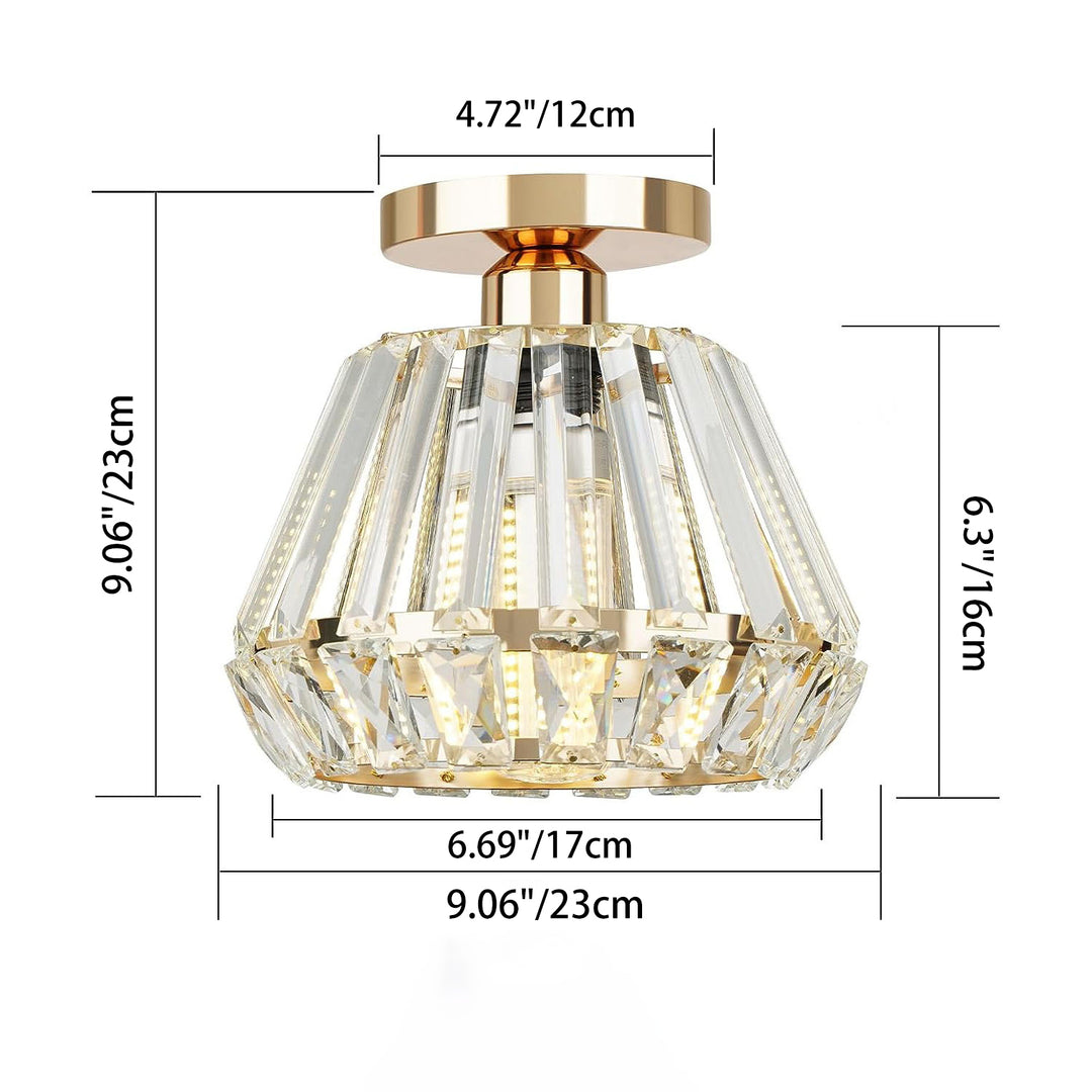 Lustre de plafond semi-encastré à 1 lumière avec abat-jour en cristal diamant étincelant de luxe contemporain pour salon 