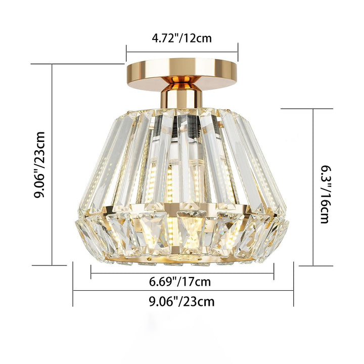 Lustre de plafond semi-encastré à 1 lumière avec abat-jour en cristal diamant étincelant de luxe contemporain pour salon 