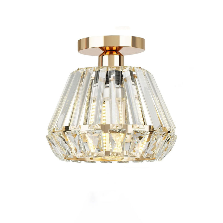 Lustre de plafond semi-encastré à 1 lumière avec abat-jour en cristal diamant étincelant de luxe contemporain pour salon 