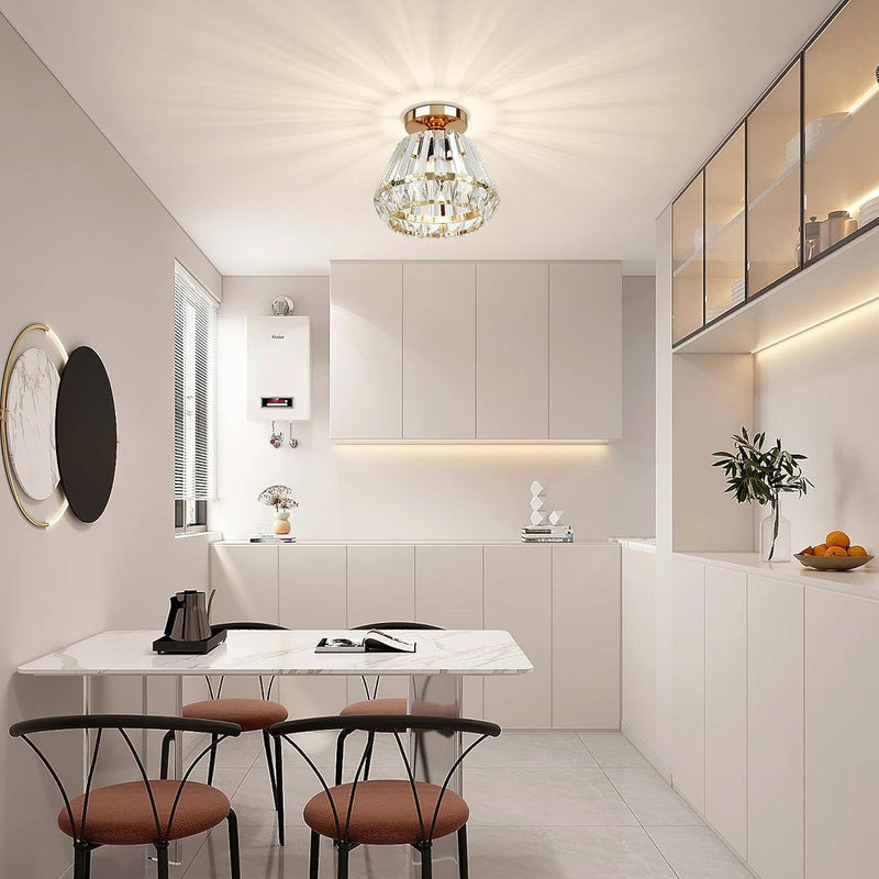 Contemporary Luxury Sparkle Crystal Diamond Shade 1-Light Semi-Flush Mount Ceiling Light For Living Room