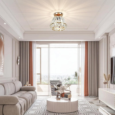 Contemporary Luxury Sparkle Crystal Diamond Shade 1-Light Semi-Flush Mount Ceiling Light For Living Room