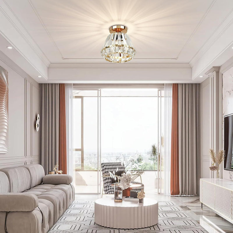 Contemporary Luxury Sparkle Crystal Diamond Shade 1-Light Semi-Flush Mount Ceiling Light For Living Room