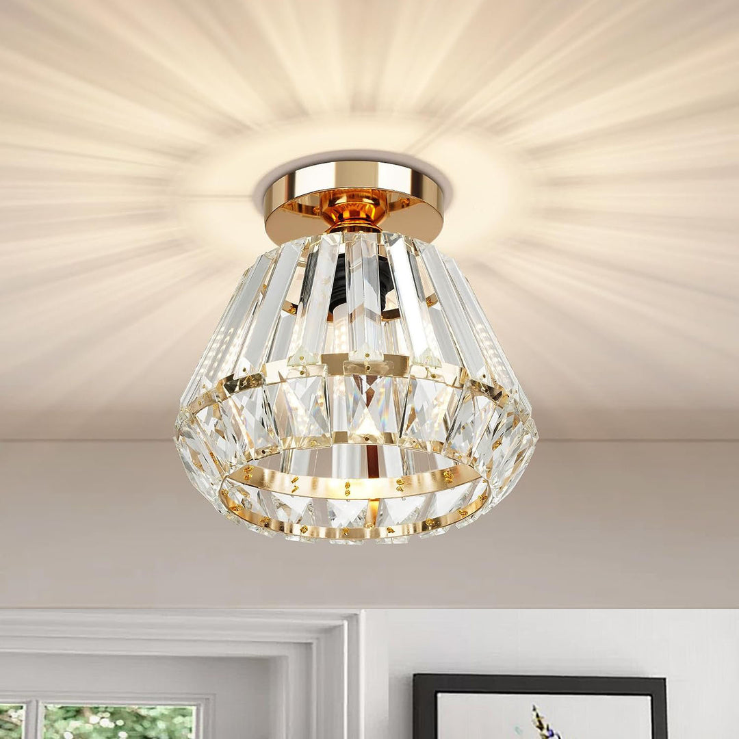 Lustre de plafond semi-encastré à 1 lumière avec abat-jour en cristal diamant étincelant de luxe contemporain pour salon 