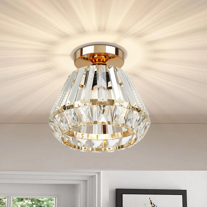 Lustre de plafond semi-encastré à 1 lumière avec abat-jour en cristal diamant étincelant de luxe contemporain pour salon 