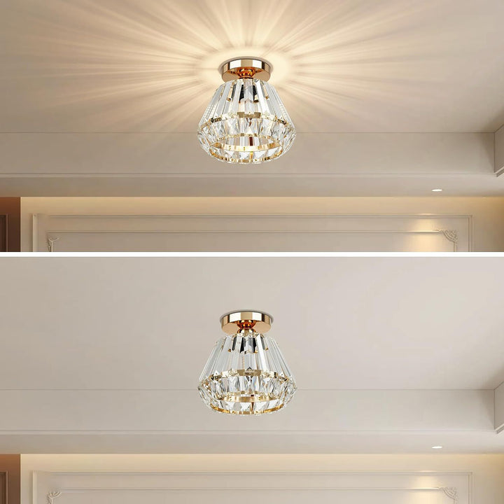 Lustre de plafond semi-encastré à 1 lumière avec abat-jour en cristal diamant étincelant de luxe contemporain pour salon 