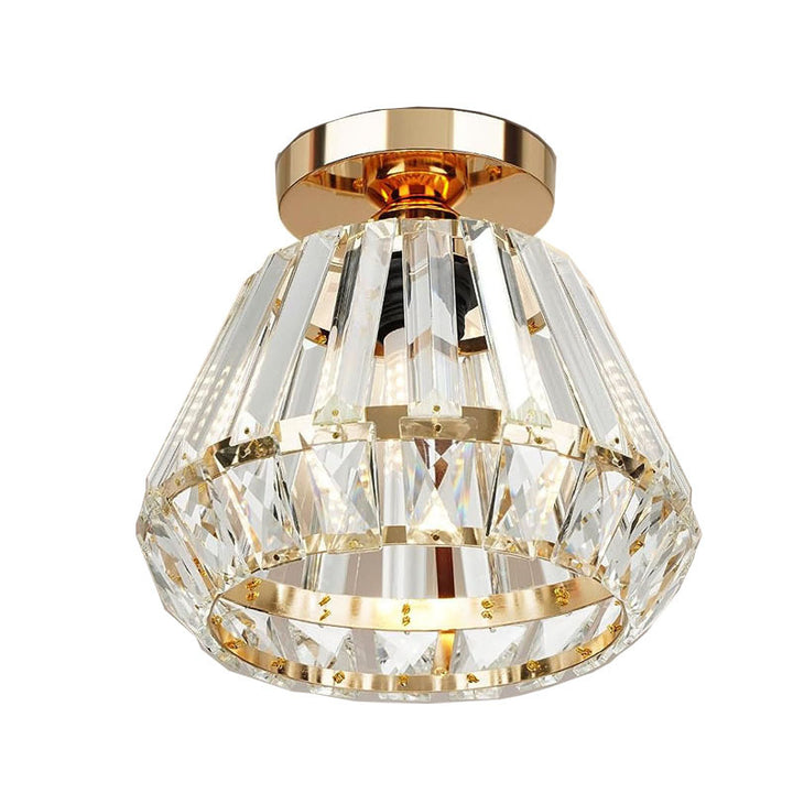 Lustre de plafond semi-encastré à 1 lumière avec abat-jour en cristal diamant étincelant de luxe contemporain pour salon 