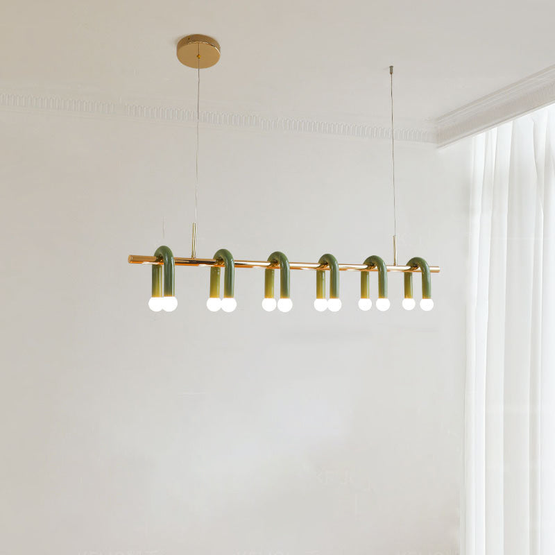 Contemporary Scandinavian U-Shaped Hardware Acrylic LED Island Light Chandelier For Living Room