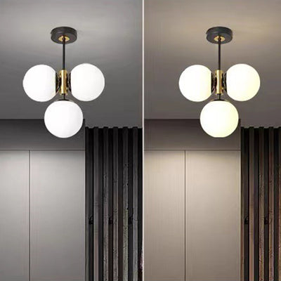 Monture de plafond semi-encastrée à 3 lumières avec abat-jour en verre boule de quincaillerie de simplicité moderne pour salon 