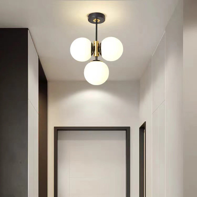 Monture de plafond semi-encastrée à 3 lumières avec abat-jour en verre boule de quincaillerie de simplicité moderne pour salon 