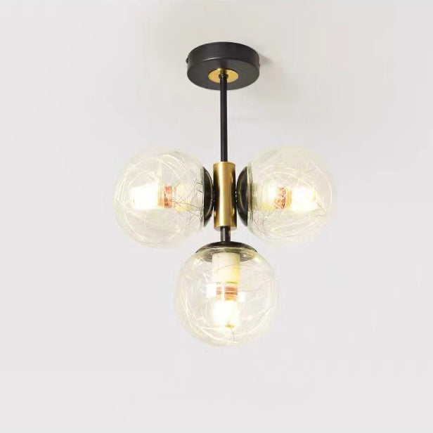 Monture de plafond semi-encastrée à 3 lumières avec abat-jour en verre boule de quincaillerie de simplicité moderne pour salon 