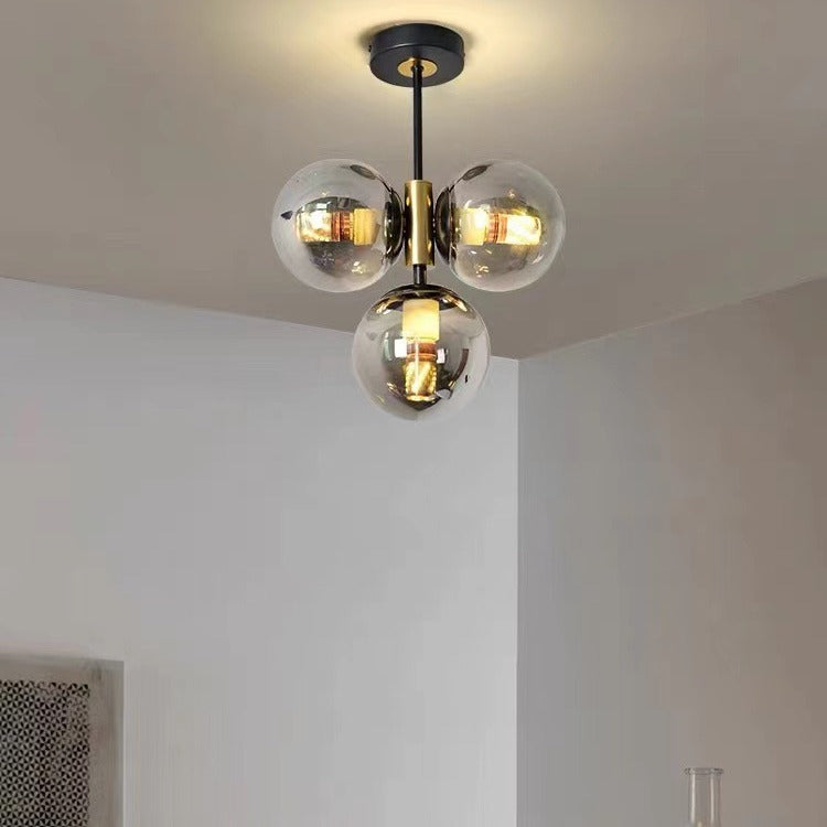 Monture de plafond semi-encastrée à 3 lumières avec abat-jour en verre boule de quincaillerie de simplicité moderne pour salon 