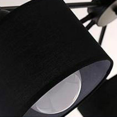 Contemporary Scandinavian Iron Fabric Cylinder Shade 8-Light Semi-Flush Mount Ceiling Light For Living Room