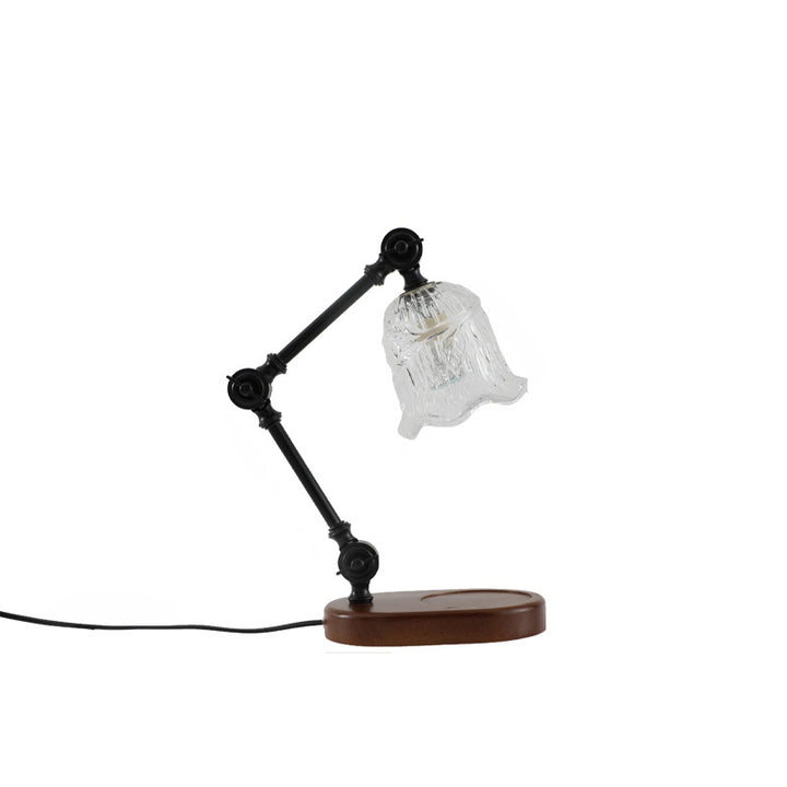 Lampe de table à cire fondante 1 lumière avec bras en fer réglable rustique traditionnel et abat-jour en verre fleur pour chambre à coucher 