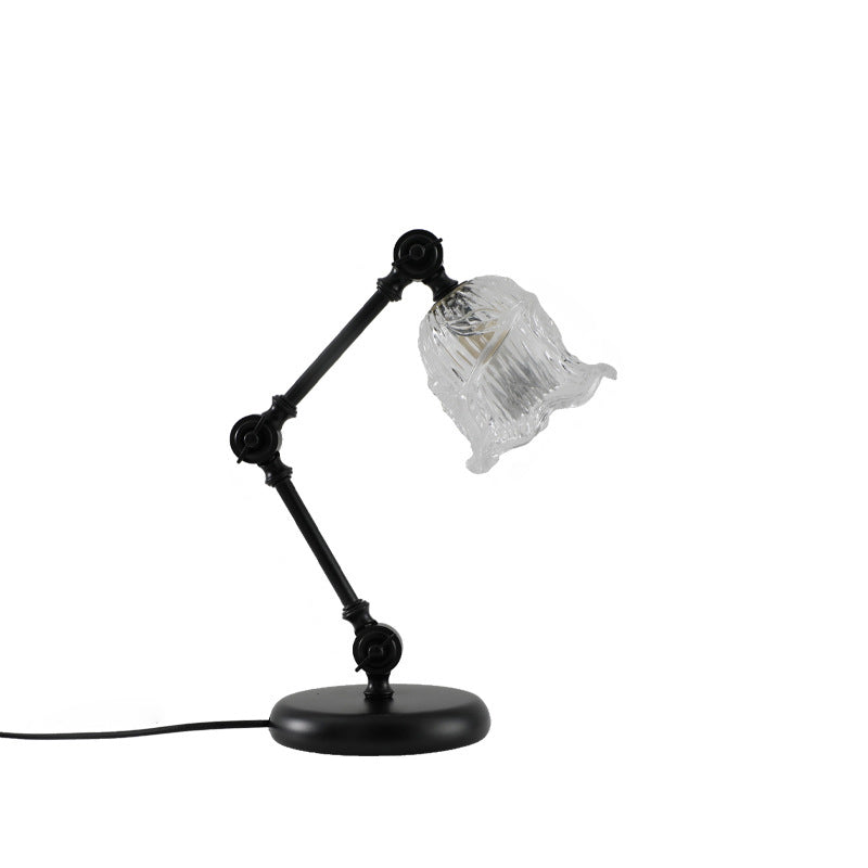 Lampe de table à cire fondante 1 lumière avec bras en fer réglable rustique traditionnel et abat-jour en verre fleur pour chambre à coucher 