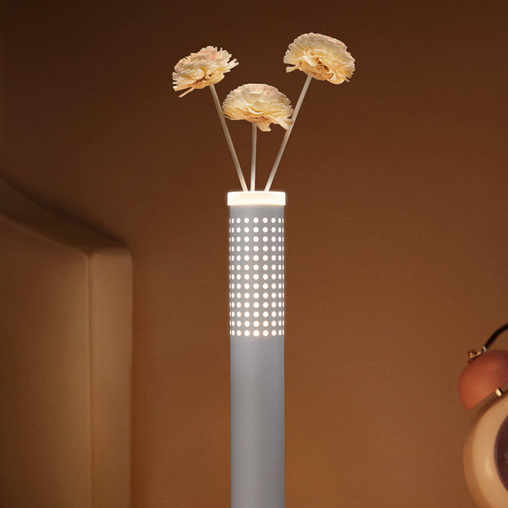 Lampe de table LED rechargeable par USB en colonne plastique minimaliste moderne avec insertion de fleurs pour chambre 
