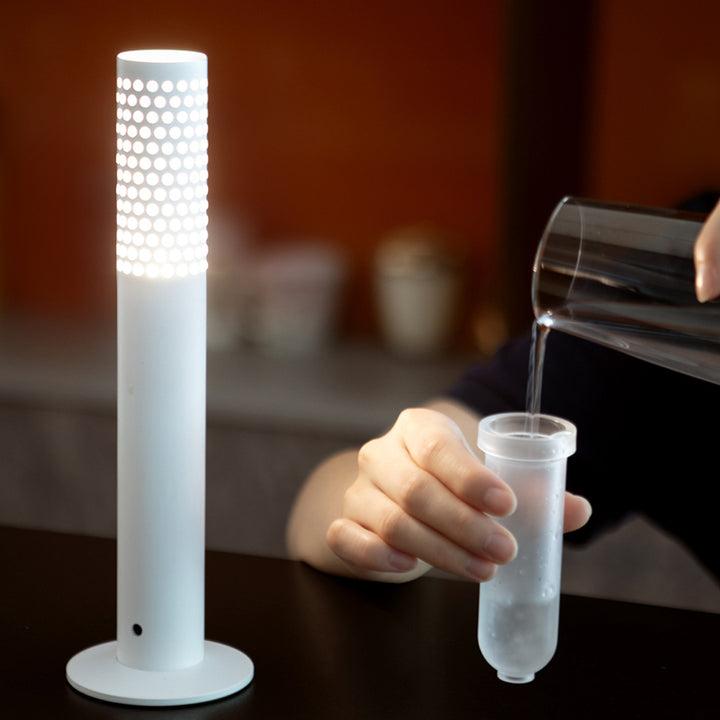 Lampe de table LED rechargeable par USB en colonne plastique minimaliste moderne avec insertion de fleurs pour chambre 