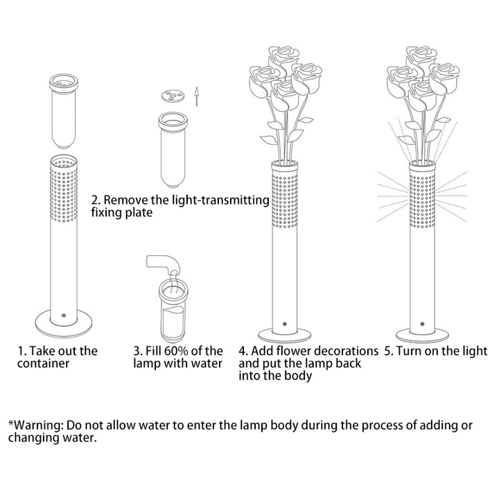 Lampe de table LED rechargeable par USB en colonne plastique minimaliste moderne avec insertion de fleurs pour chambre 
