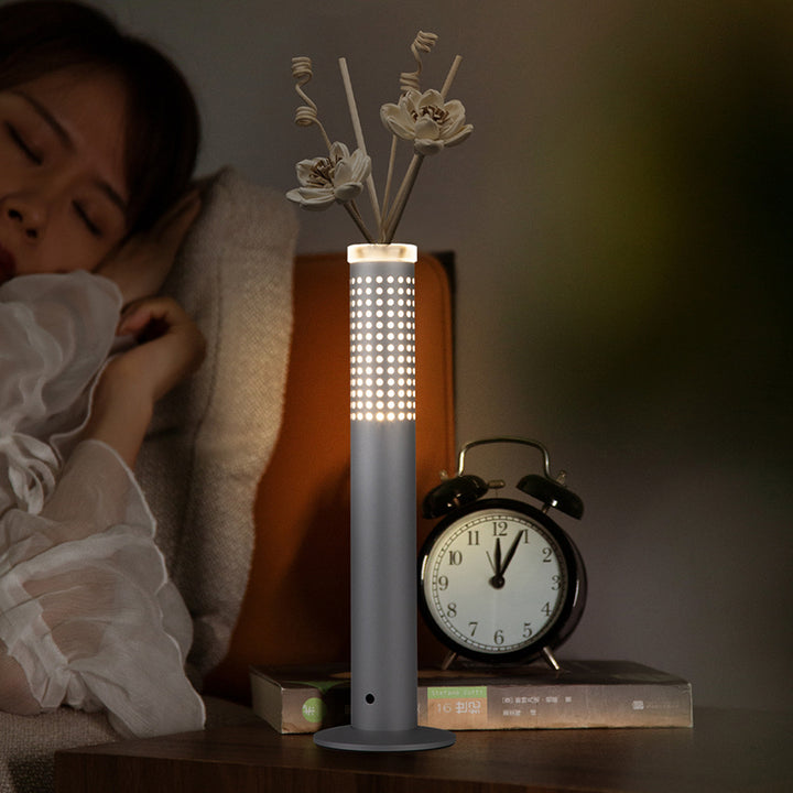 Lampe de table LED rechargeable par USB en colonne plastique minimaliste moderne avec insertion de fleurs pour chambre 
