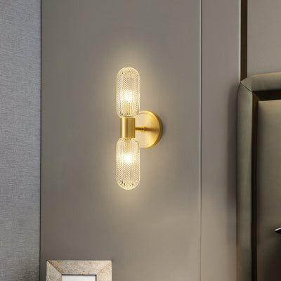 Modern Luxury Full Copper Glass Column 2-Light Wall Sconce Lamp For Living Room