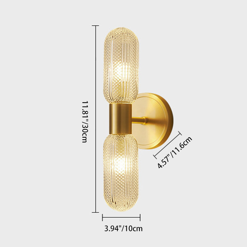 Modern Luxury Full Copper Glass Column 2-Light Wall Sconce Lamp For Living Room