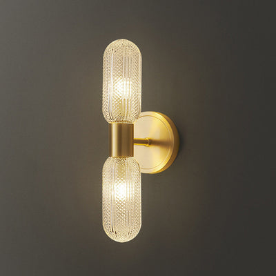 Modern Luxury Full Copper Glass Column 2-Light Wall Sconce Lamp For Living Room