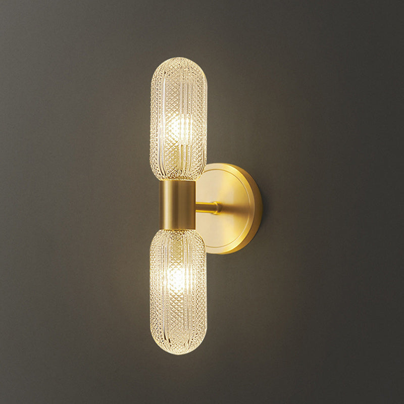 Modern Luxury Full Copper Glass Column 2-Light Wall Sconce Lamp For Living Room