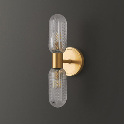 Modern Luxury Full Copper Glass Column 2-Light Wall Sconce Lamp For Living Room