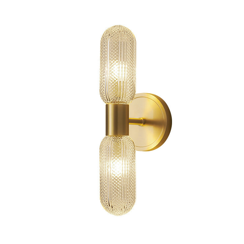 Modern Luxury Full Copper Glass Column 2-Light Wall Sconce Lamp For Living Room