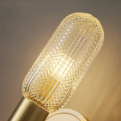 Modern Luxury Full Copper Glass Column 2-Light Wall Sconce Lamp For Living Room