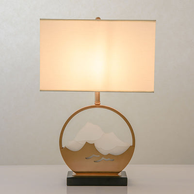 Pantalla cilíndrica de tela china tradicional de hierro acrílico con 1 luz para lámpara de mesa para dormitorio 