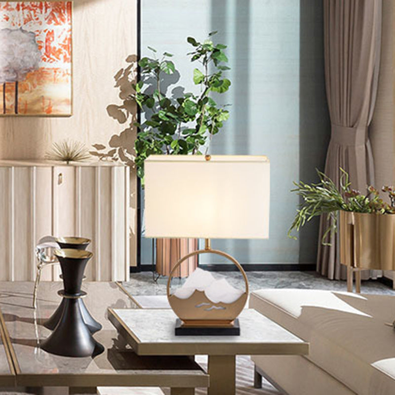 Pantalla cilíndrica de tela china tradicional de hierro acrílico con 1 luz para lámpara de mesa para dormitorio 