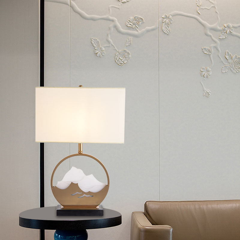 Pantalla cilíndrica de tela china tradicional de hierro acrílico con 1 luz para lámpara de mesa para dormitorio 