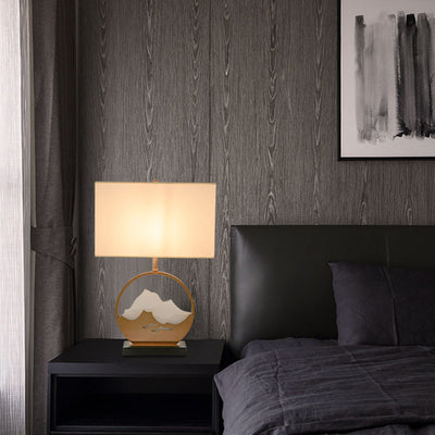 Pantalla cilíndrica de tela china tradicional de hierro acrílico con 1 luz para lámpara de mesa para dormitorio 