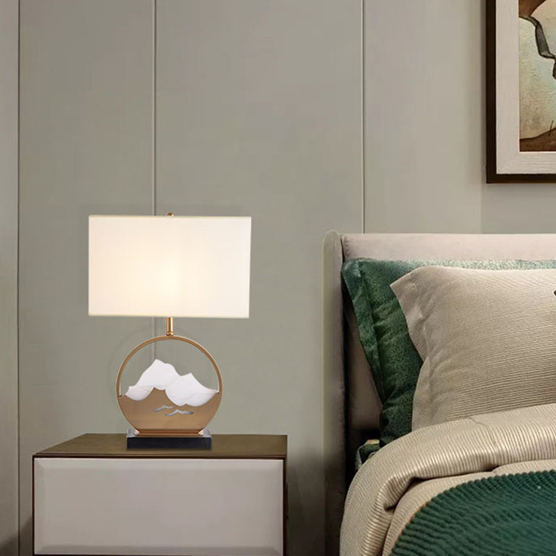 Pantalla cilíndrica de tela china tradicional de hierro acrílico con 1 luz para lámpara de mesa para dormitorio 