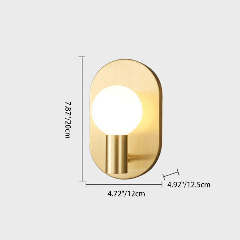 Modern Luxury Full Copper Glass Oval 1-Light Wall Sconce Lamp For Living Room