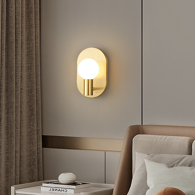 Modern Luxury Full Copper Glass Oval 1-Light Wall Sconce Lamp For Living Room