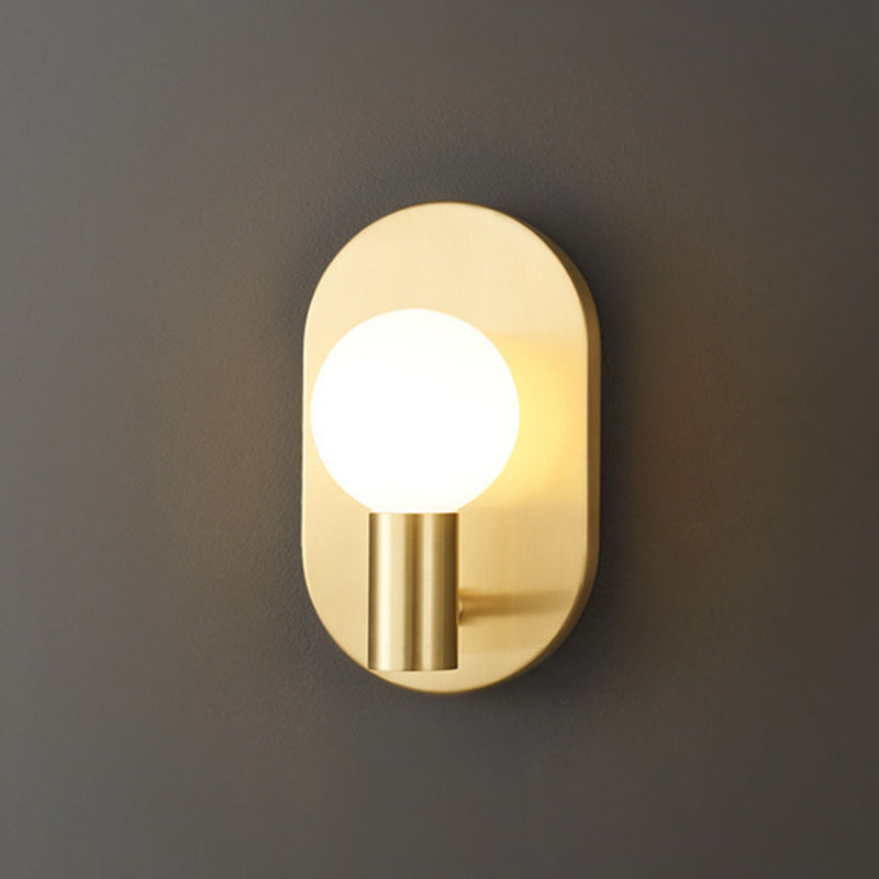 Modern Luxury Full Copper Glass Oval 1-Light Wall Sconce Lamp For Living Room