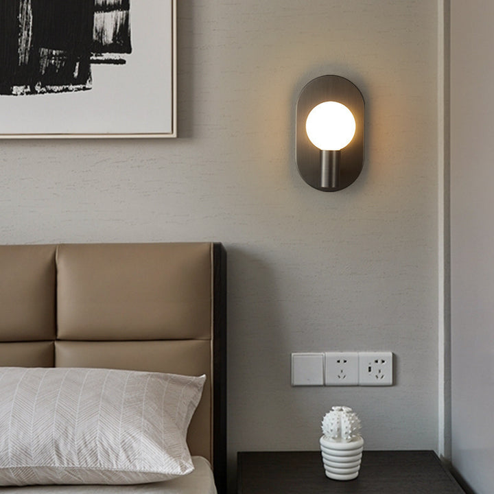 Modern Luxury Full Copper Glass Oval 1-Light Wall Sconce Lamp For Living Room